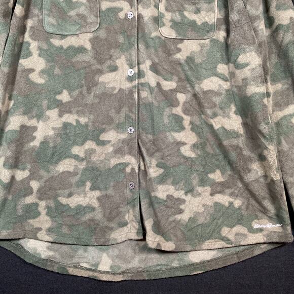 Eddie Bauer Womens Jacket Green Camo Shacket Fleece Pockets Button Up Large - Picture 5 of 16